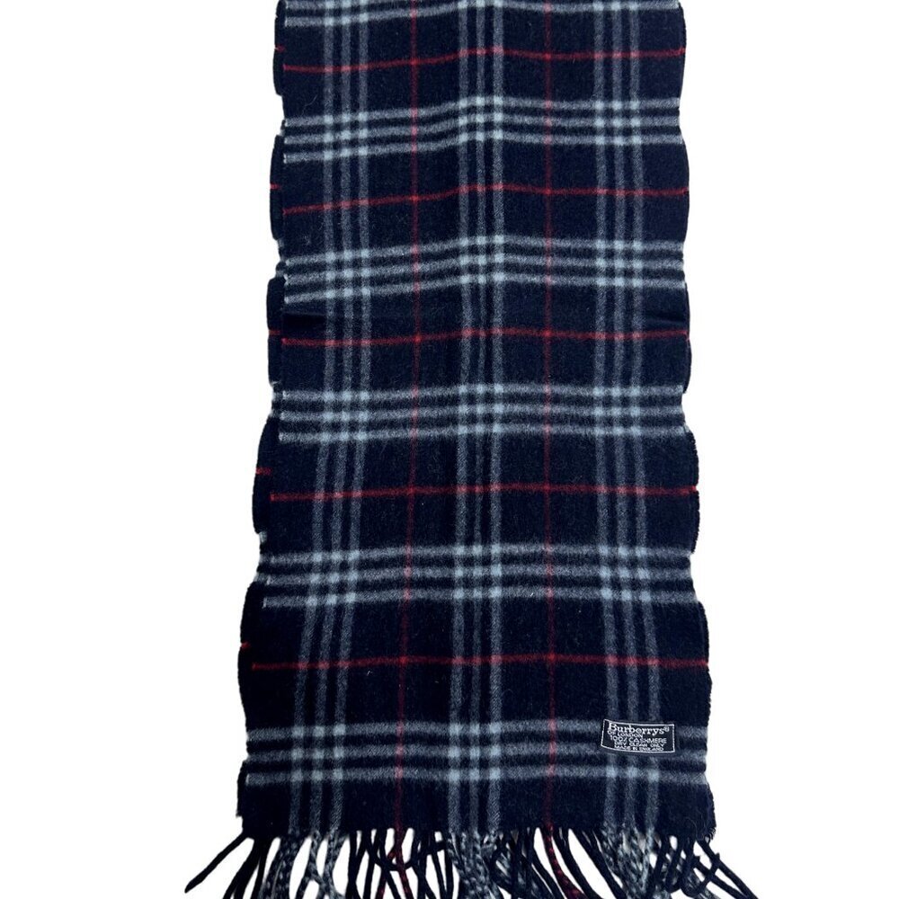 Burberrys Classic Check Scarf Black 100% Cashmere Unisex Scarf Made In England - Picture 5 of 7